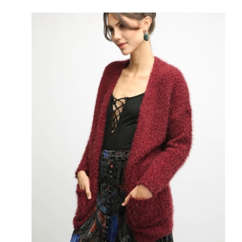 Neely black fuzzy opened sweater